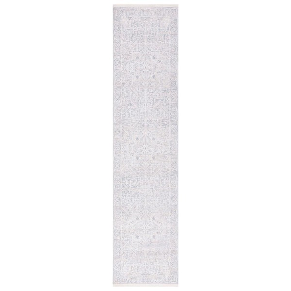 Marmara Beige/Gray/Blue 2 ft. x 8 ft. Border Floral Runner Rug