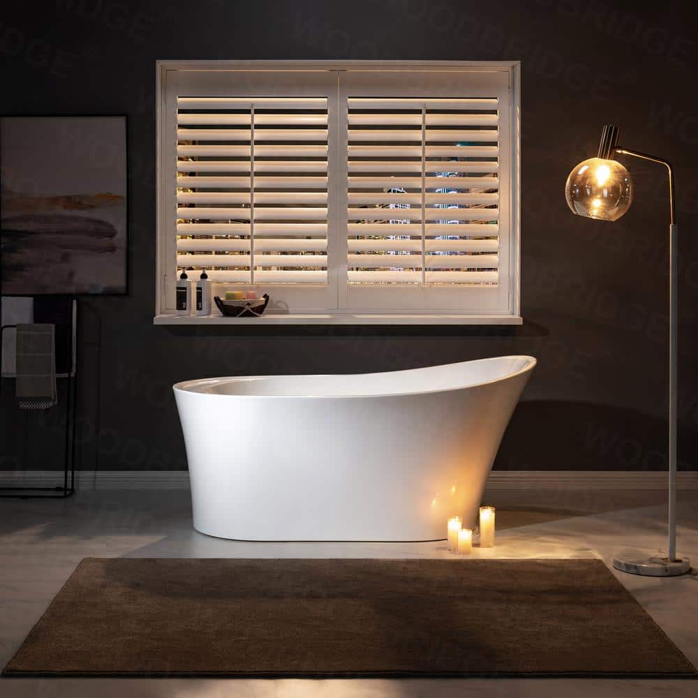 67" White Acrylic Freestanding Single Slipper Bathtub with Matte Black Trim