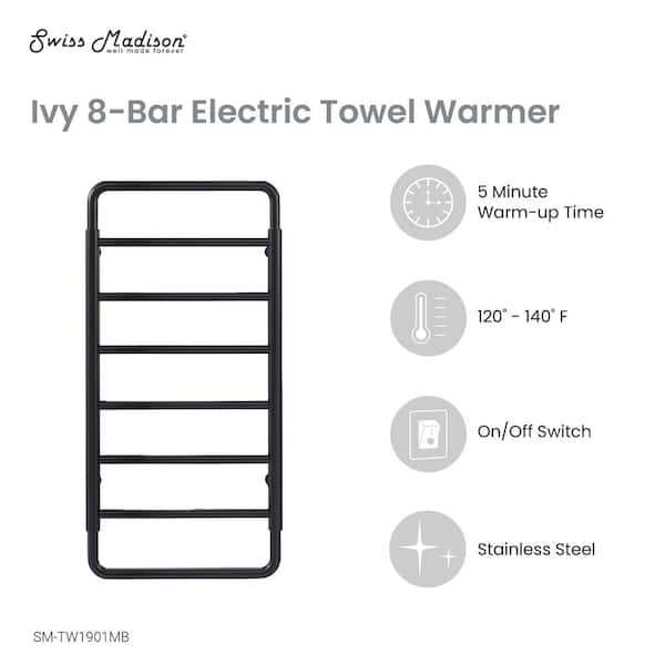 Ivy 8-Bar Electric Towel Warmer in Matte Black