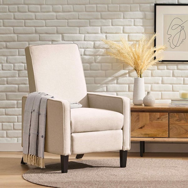 Beige Fabric Standard Recliner with Adjustable Backrest