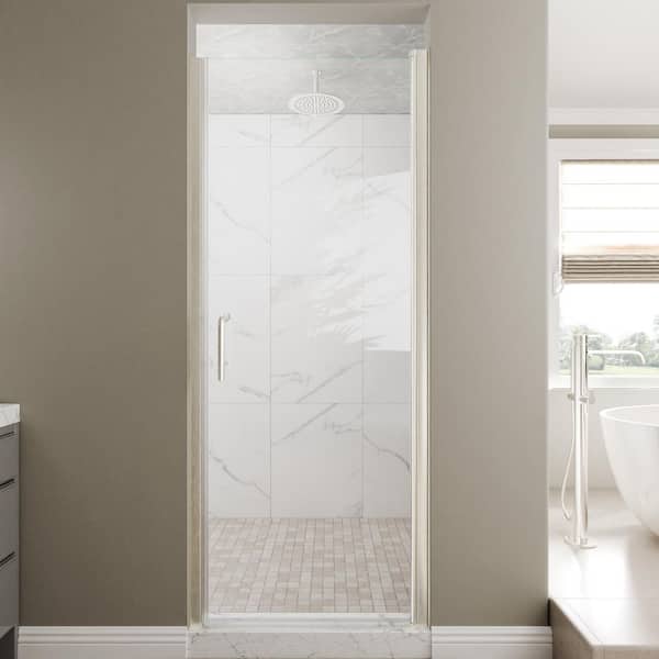 30-32 in. W x 72 in. H Pivot Frameless Shower Door in Nickel with Clear Glass