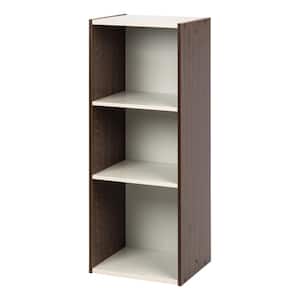 34.65 in. Walnut Brown/White Faux Wood 3-shelf Standard Bookcase with Adjustable Shelves