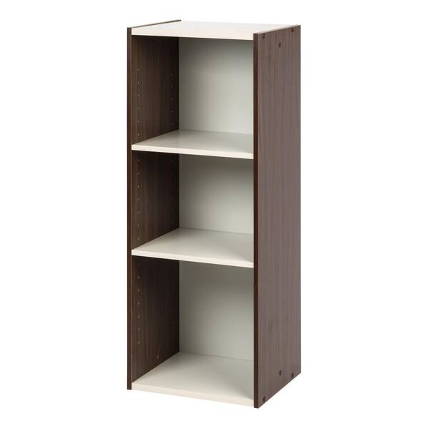 IRIS 34.65 in. Walnut Brown/White Faux Wood 3-shelf Standard Bookcase with Adjustable Shelves