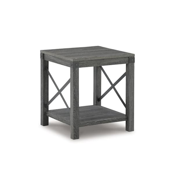 Signature DESIGN BY ASHLEY Freedan 20 in. Grayish Brown Square Particle Board End Table with Lower Shelf