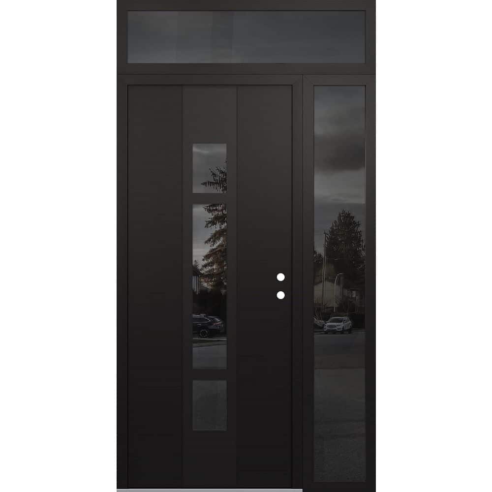 A9 52 in. x 96 in. Black P Left-Hand/Inswing Mirrored Glass Black/Black Sidelite+Transom Steel Prehung Front Door price history on PriceWatchPro