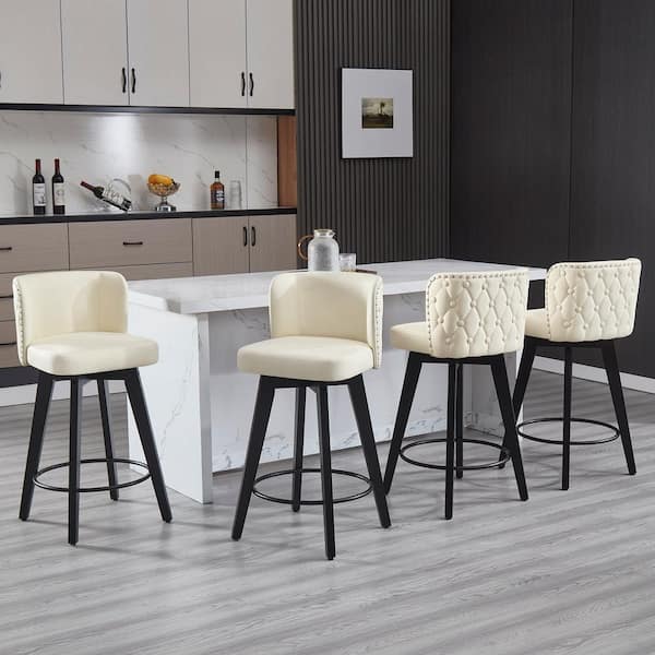 Hochwertiges 27.5 in. Beige Faux Leather Upholstered Wooden Counter Height Bar Stool Swivel Counter Stool (Set of 4)