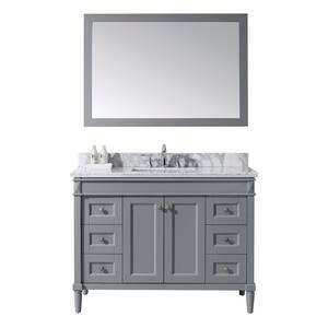 Tiffany 49 in. W Bath Vanity in Gray with Marble Vanity Top in White with Square Basin and Mirror