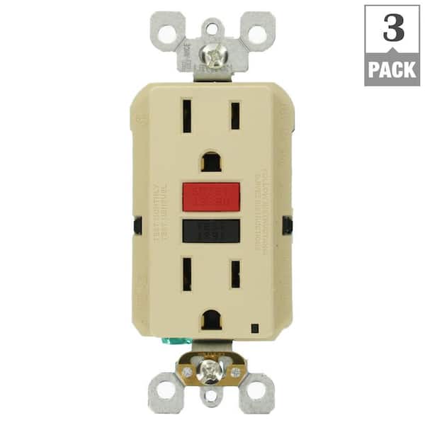 Leviton 15 Amp Self-Test SmartlockPro Slim Duplex GFCI Outlet, Ivory (3-Pack)