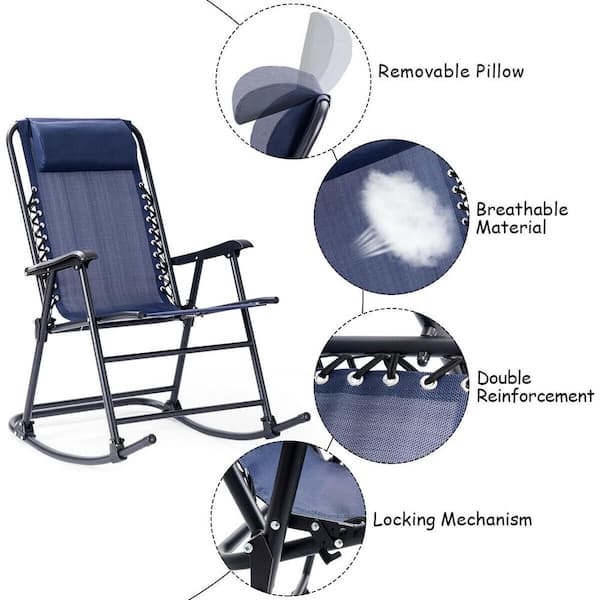 Goplus Folding Zero Gravity Rocking Chair Rocker Outdoor Patio Headrest Blue 