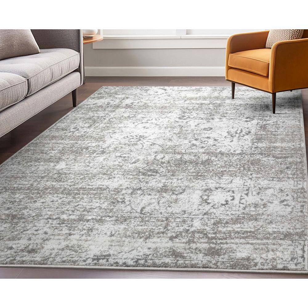Ivory and Gray Vintage Oriental Rectangular Area Rug