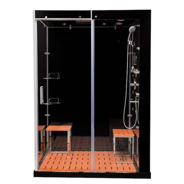 Venus 59 in. x 32 in. X 86 in. Steam Shower Kit in Black with Sliding Door, Right Side Controls and Center Drain