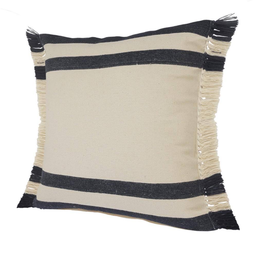 Blue and White Striped Fringe Throw Pillow, 20 inch