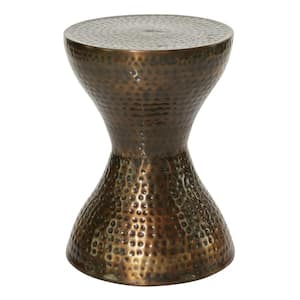 14 in. Bronze Hammered Medium Round Metal End Table with Hourglass Shape