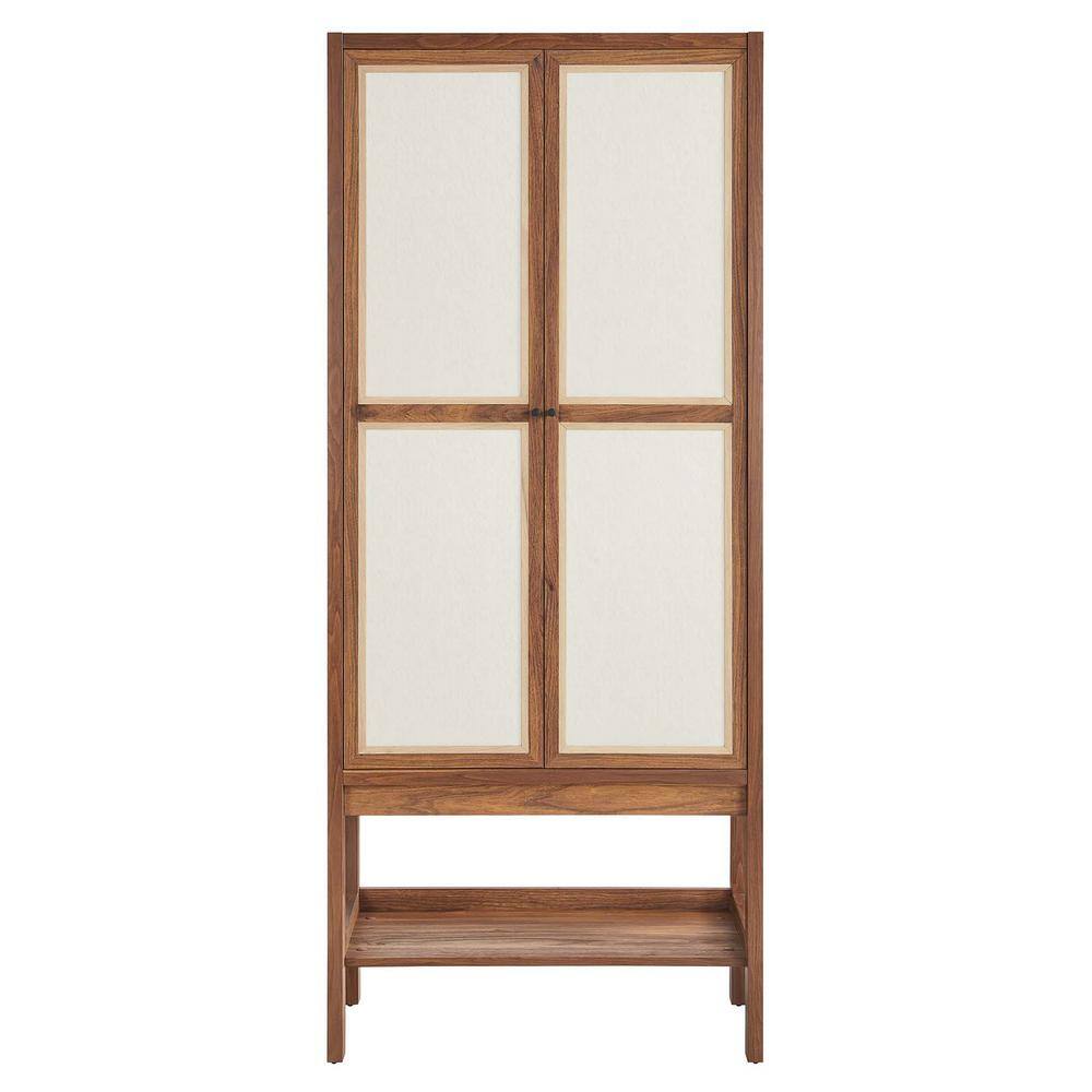 Capri Tall Walnut Wood Grain Freestanding Storage Cabinet with Linen Doors
