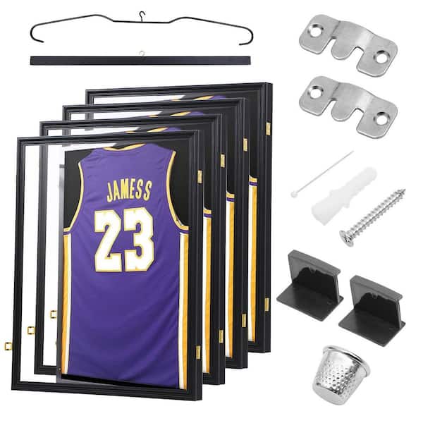 Black 24 in. x 32 in. Jersey Frame Display Case, Acrylic Glass Shadow Box with and Hanger 4-Pack