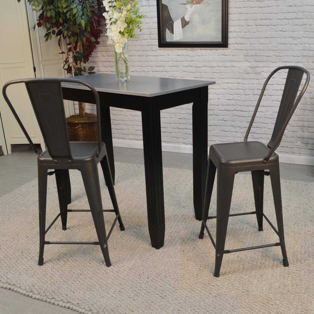 Set of 2 Rustic Pewter Counter Stools with Metal Frame