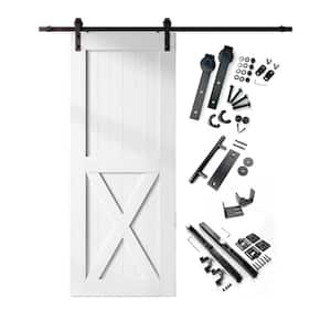 32 in. x 84 in. X-Frame White Solid Pine Wood Interior Sliding Barn Door with Hardware Kit, Non-Bypass