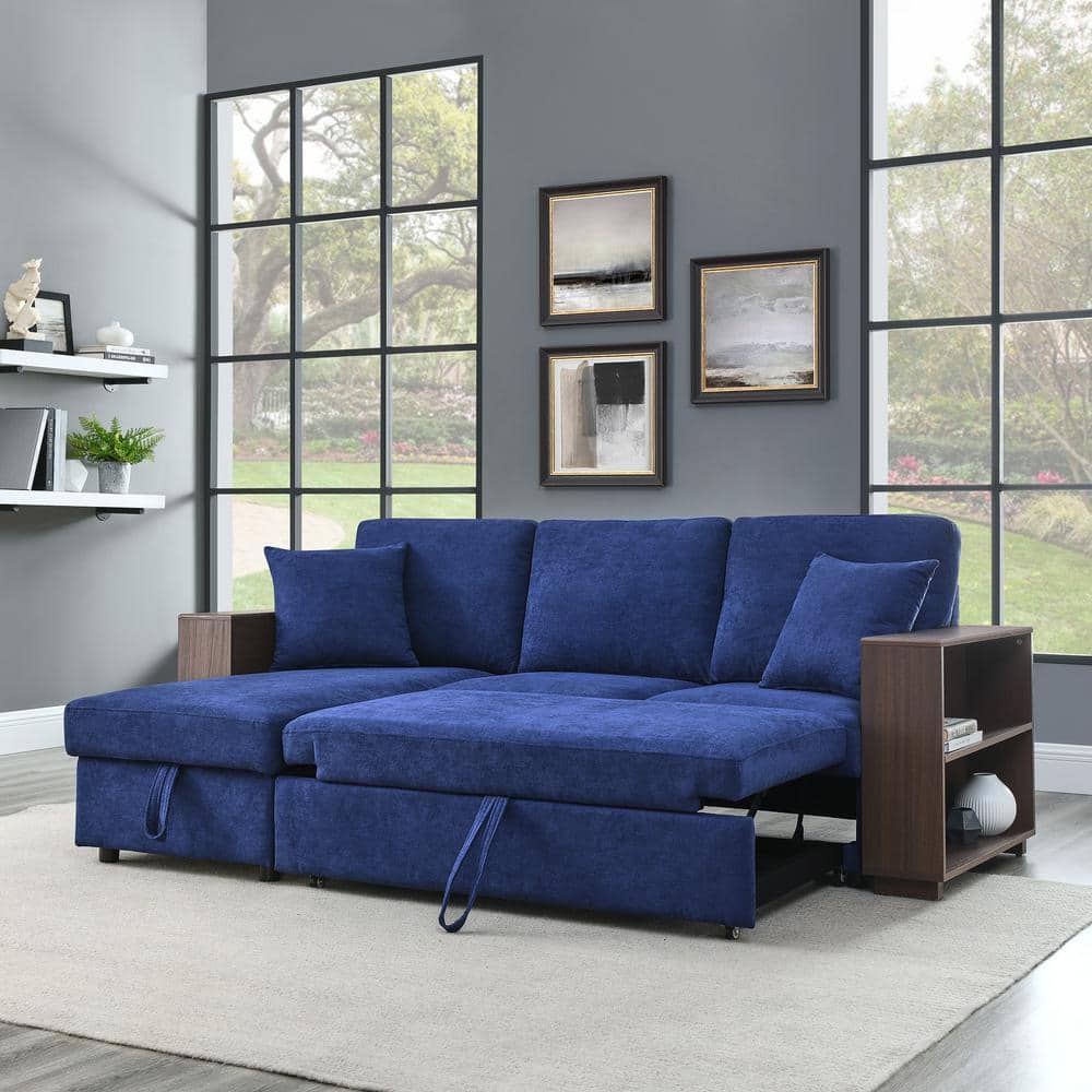 Armonía Girar en descubierto Separar J&E Home 85 in. W Navy Color Polyester Fabric Full Size 3 Seats Reversible  Sectional Sofa Bed with Storage GD-W487S00010 - The Home Depot