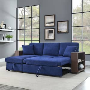 85 in. W Navy Color Polyester Fabric Full Size 3 Seats Reversible Sectional Sofa Bed with Storage
