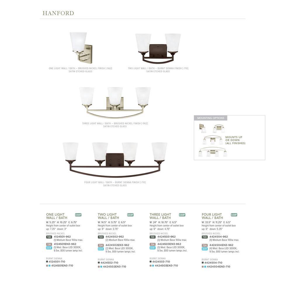 Hanford Brushed Nickel 2-Light Vanity with Satin Etched Glass