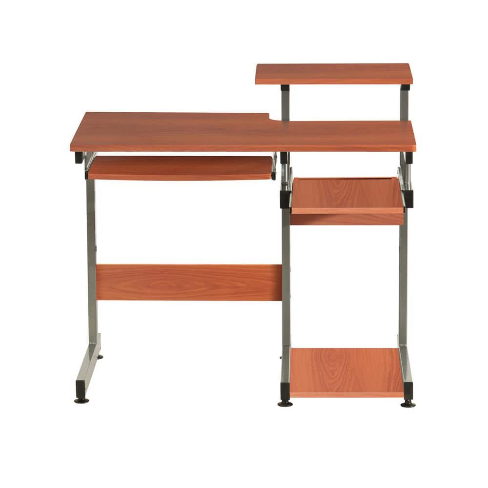 Heavy-Duty Woodgrain Computer Desk with Steel Frame and Keyboard Tray