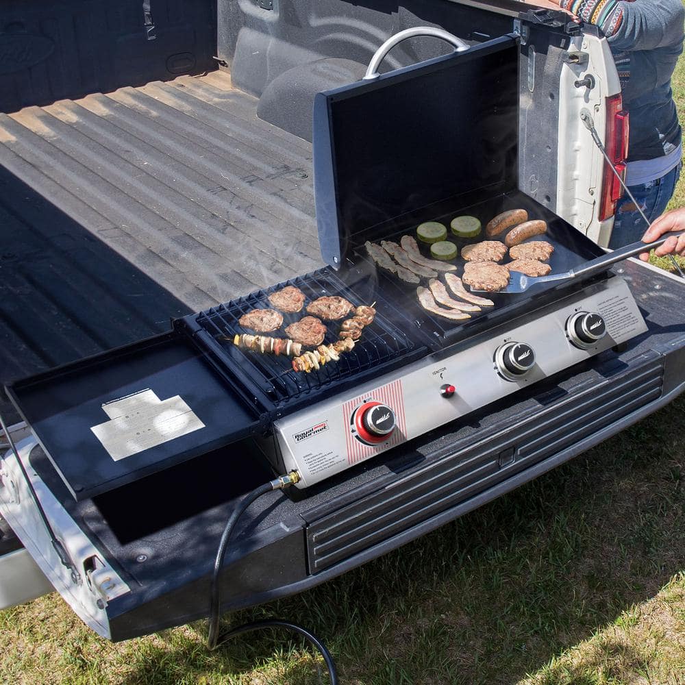 Silver and Black 3-Burner Portable Gas Griddle with Side Burner
