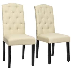 Beige Tufted Upholstered Dining Chair Parsons Chair (Set of 2)