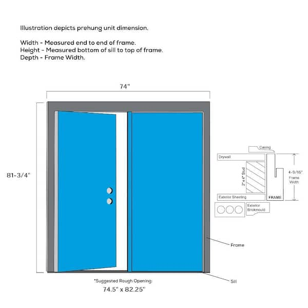 74 x 97 Modern 4-Lite Thin Bar Low-E Iron Prehung Double Door Unit