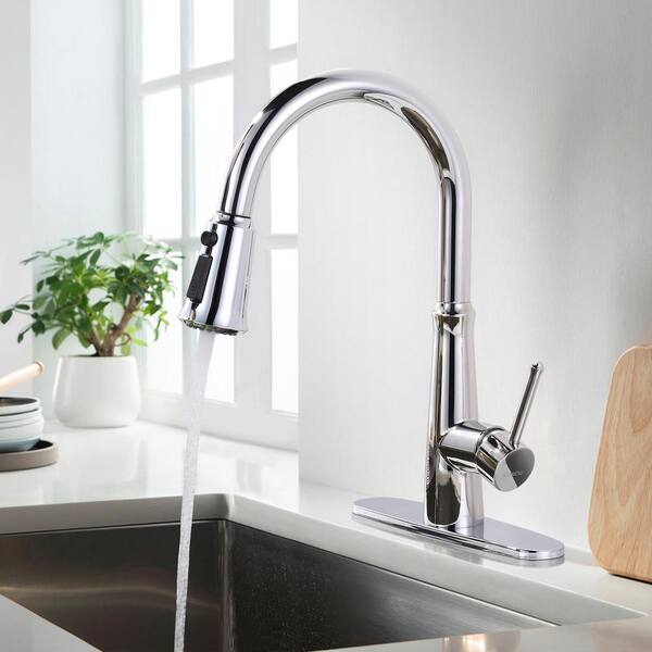 WMF-40D-116LSC - Stainless Steel Kitchen Sink Faucet Single Handle with  Side Sprayer & Deck 