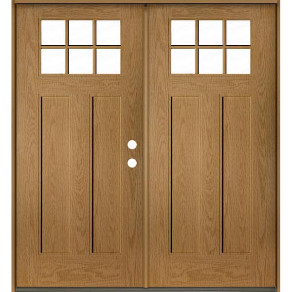 Krosswood Doors Craftsman 72 in. x 80 in. 6-Lite Left-Active/Inswing Clear Glass Bourbon Stain Double Fiberglass Prehung Front Door