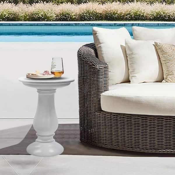 PATIO WATCHER 16 in. Magnesium Oxide Outdoor Round Side Table/End Table in White