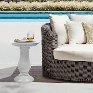 16 in. Magnesium Oxide Outdoor Round Side Table/End Table in White