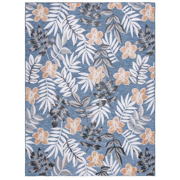 SAFAVIEH Cabana Blue/Gray 8 ft. x 10 ft. Botanical Floral Indoor/Outdoor Area Rug