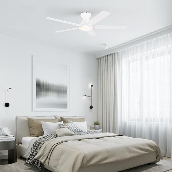 52 in. Smart Indoor/Outdoor White Dimmable LED Standard Ceiling Fan with Remote Control, Wall Control, 10-Speed DC Motor