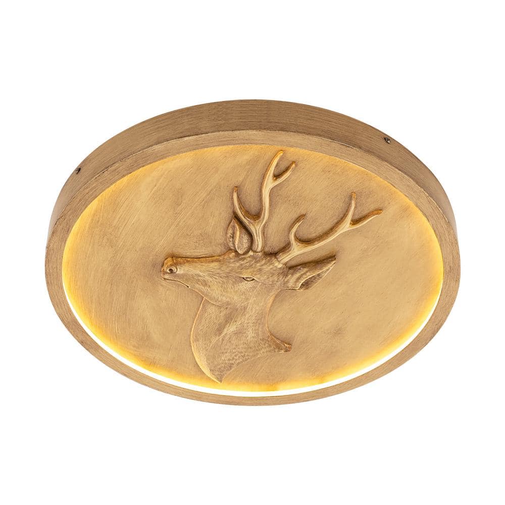 OUKANING 19.68 in. Wood Color Modern Creative Flush Mount Ceiling Light