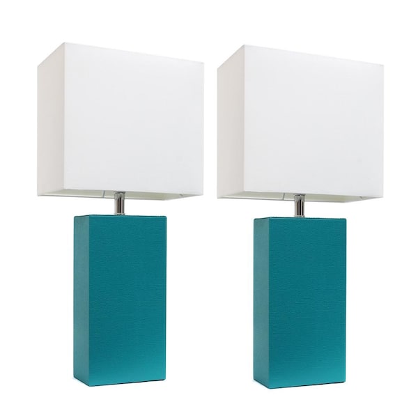Elegant Designs 21 in. Modern Teal Leather Table Lamps with White Fabric Shades