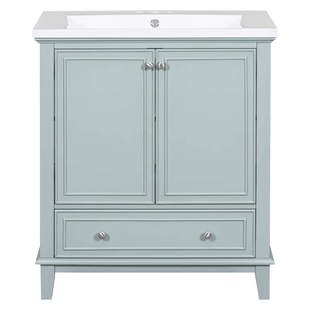 30 in. W x 18 in. D x 35 in. H Single Sink Freestanding Bath Vanity in Green with White Ceramic Top price history on PriceWatchPro