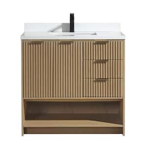 San Diego 36 W x 22 in D x 34.5 H Single Bath Vanity in Oak with Stone Top in White with White Basin
