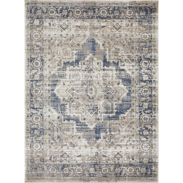 LOOMAKNOTI Kehleigh Alarik Cream 7 ft. 10 in. x 9 ft. 10 in. Oriental Polypropylene Indoor Area Rug