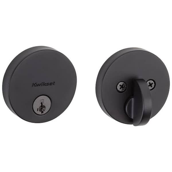 Kwikset Uptown Low Profile Iron Black Round Contemporary Single Cylinder Deadbolt featuring SmartKey Security
