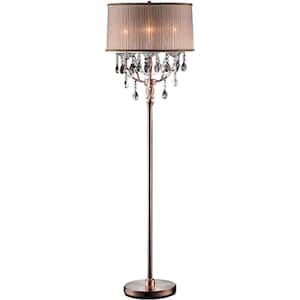 62 in. Silver 3 Light 1-Way (On/Off) Standard Floor Lamp for Bedroom with Cotton Round Shade