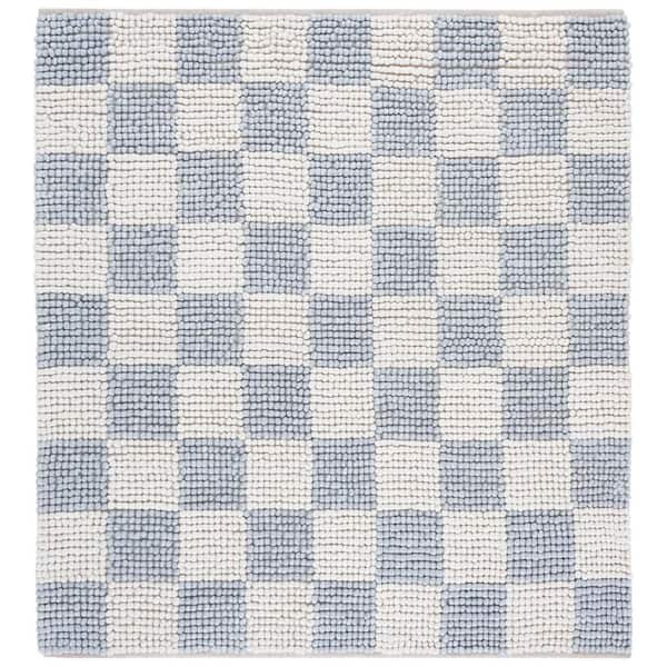 Natura 6 ft. x 6 ft. Light Blue/Ivory Modern Checkered Square Area Rug