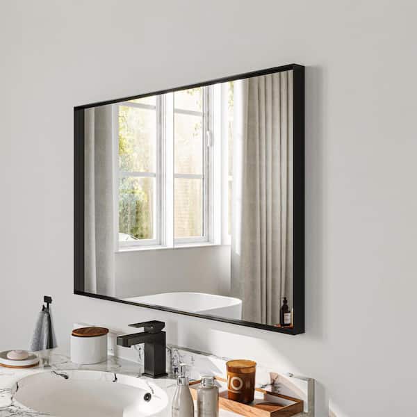 ORGANNICE 24 in. W x 36 in. H Black Rectangle Framed Tempered Glass Wall-mounted Mirror