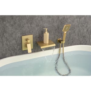 Mondawell Waterfall Single-Handle 3-Spray High Pressure Tub and Shower Faucet in Brushed Gold Valve Included
