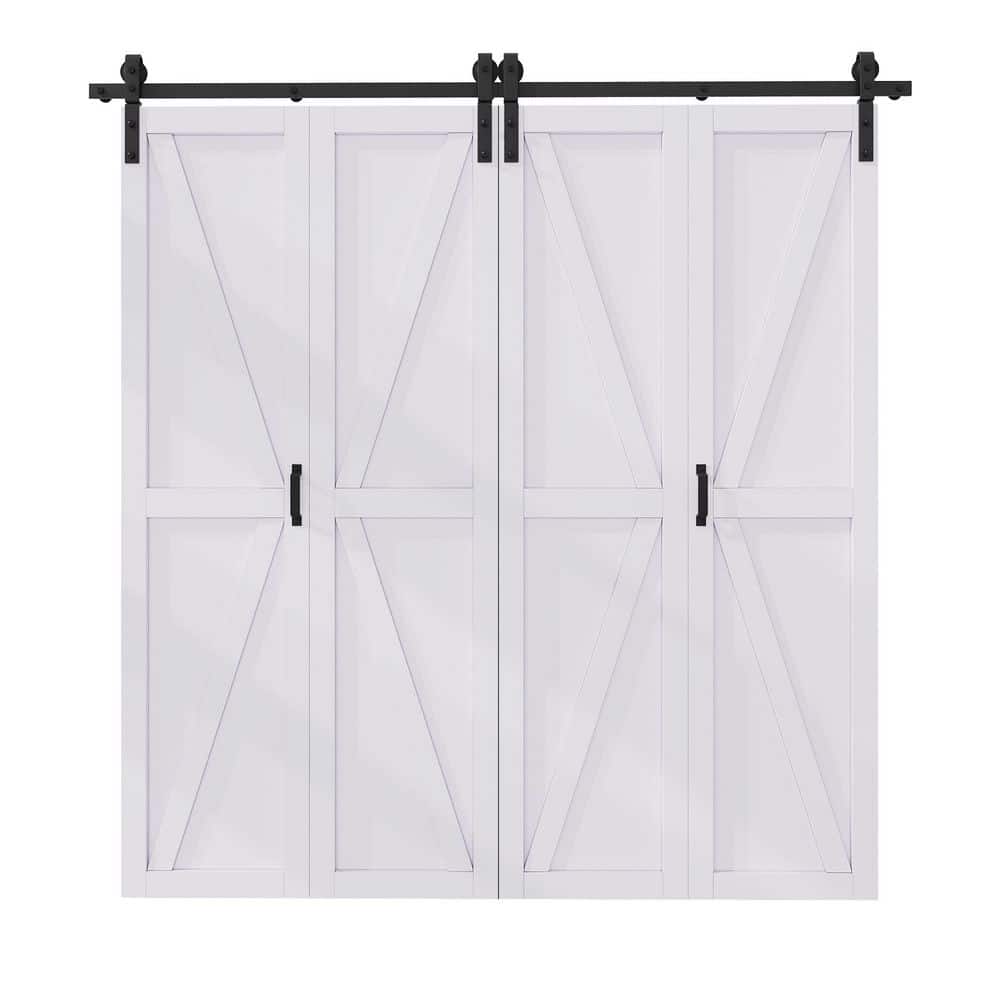 80 in. x 84 in. Assembled Bi-Fold K Shape White Primed DIY Available Solid Core MDF Sliding Barn Door with Hardware Kit price history on PriceWatchPro