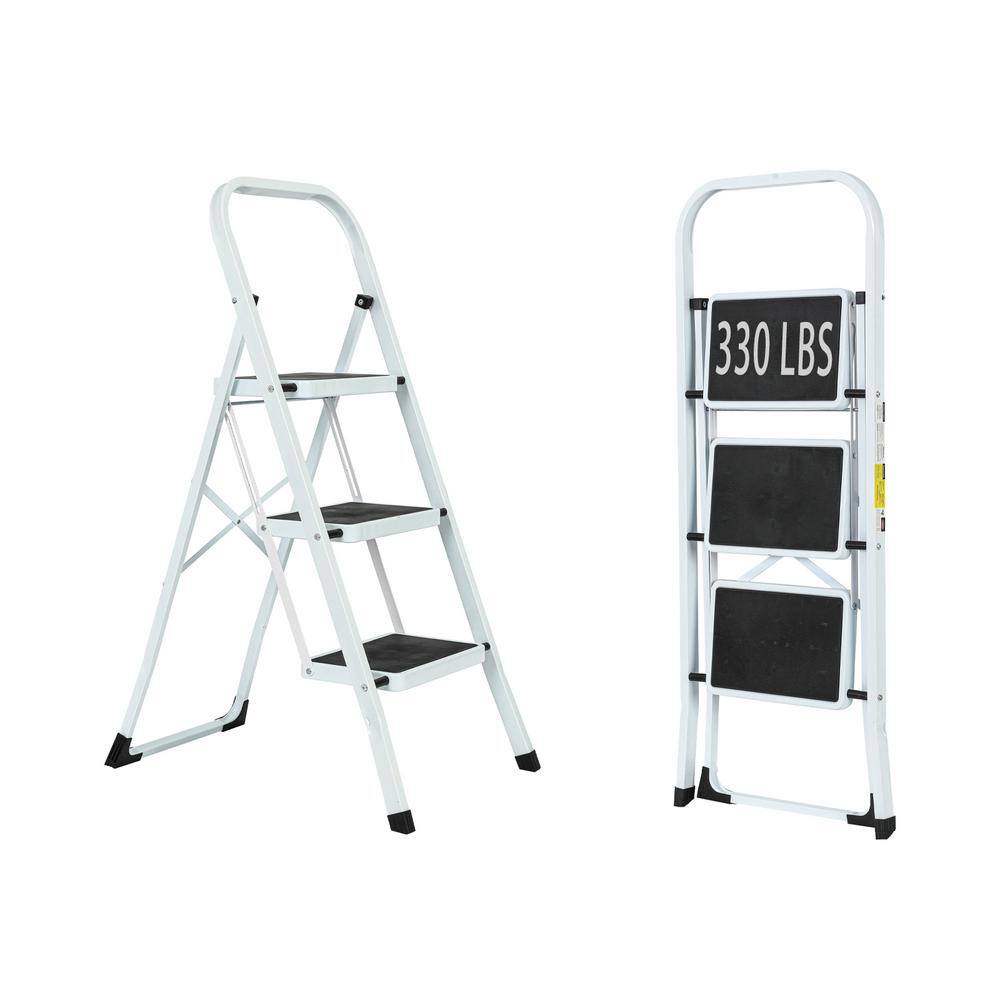 3.3 ft. Reach 3-Step Iron Ladder Foldable Non-Slip Outdoor Ladder Loading 330 lbs. for Home, Kitchen, Office, White price history on PriceWatchPro