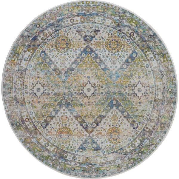Nourison Global Vintage Blue/Green 6 ft. x 6 ft. Oriental Traditional Round Area Rug