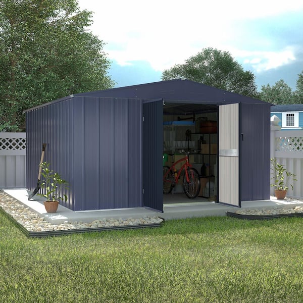 VEIKOUS 10 ft. W x 10 ft. D Outdoor Metal Storage Shed in Gray (100 sq. ft.)