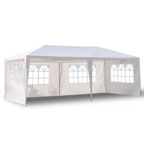 10 ft. x 20 ft. White Canopy Tent with 4 Removable Sidewalls Outdoor PE Fabric Shelter Party Gazebo Heavy Duty Pavilion.