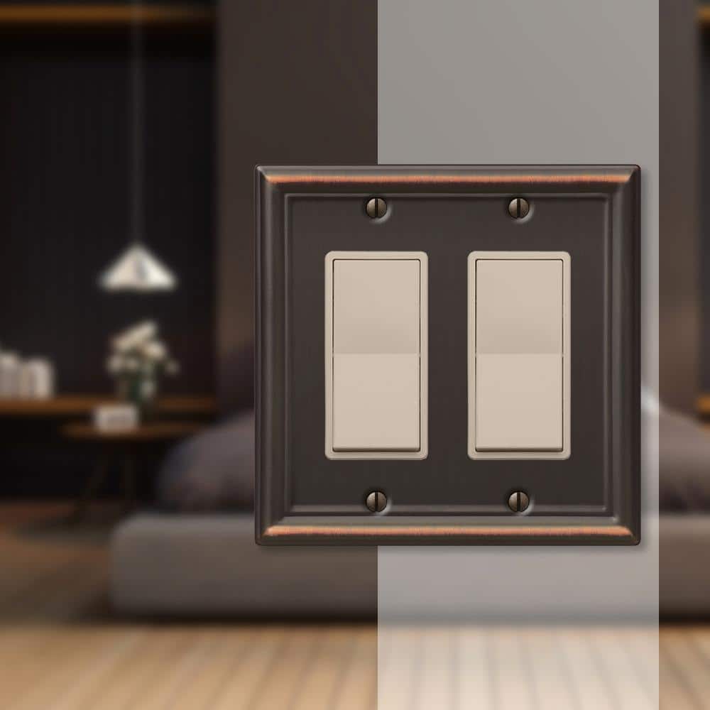 Amerelle Aged Bronze 2-Gang Stamped Steel Decorator Wall Plate